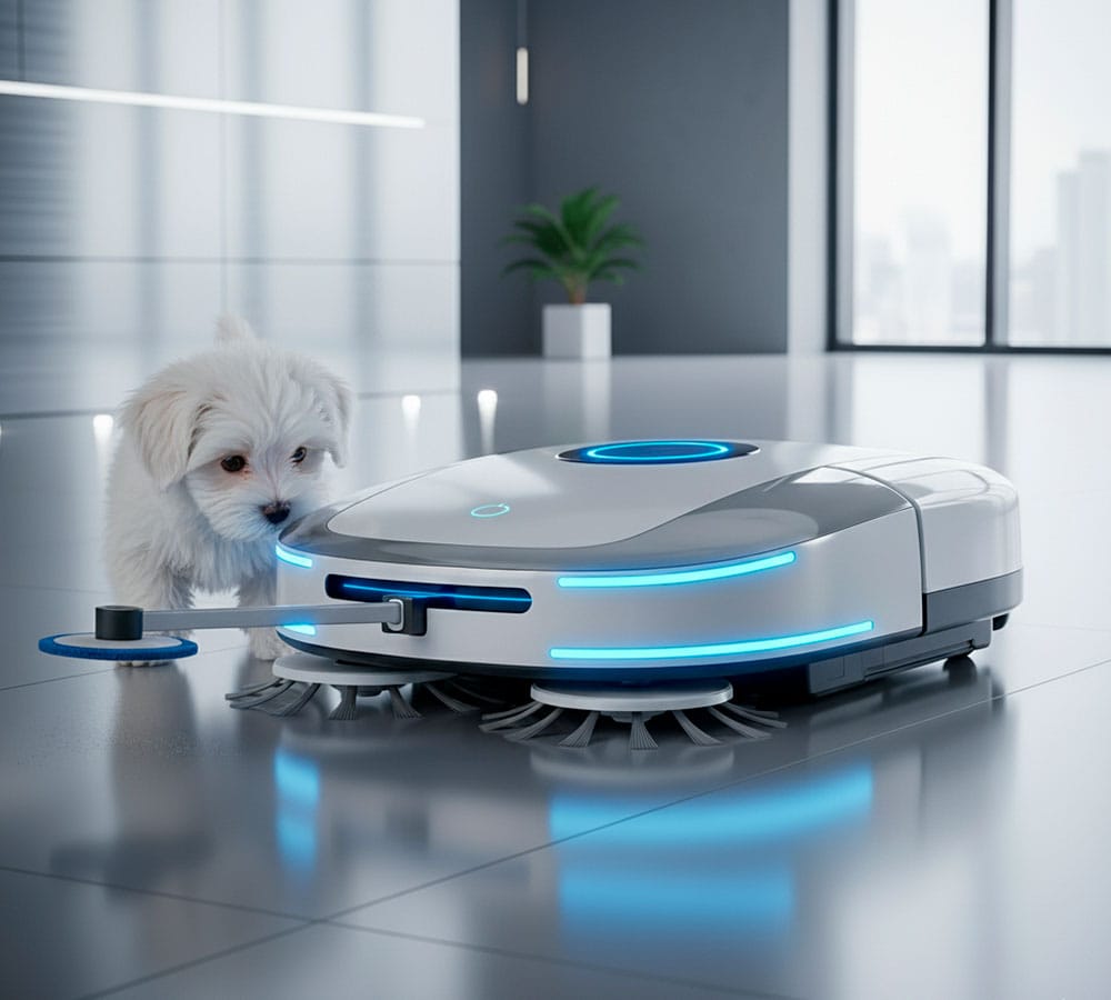 robot de limpieza y mascota