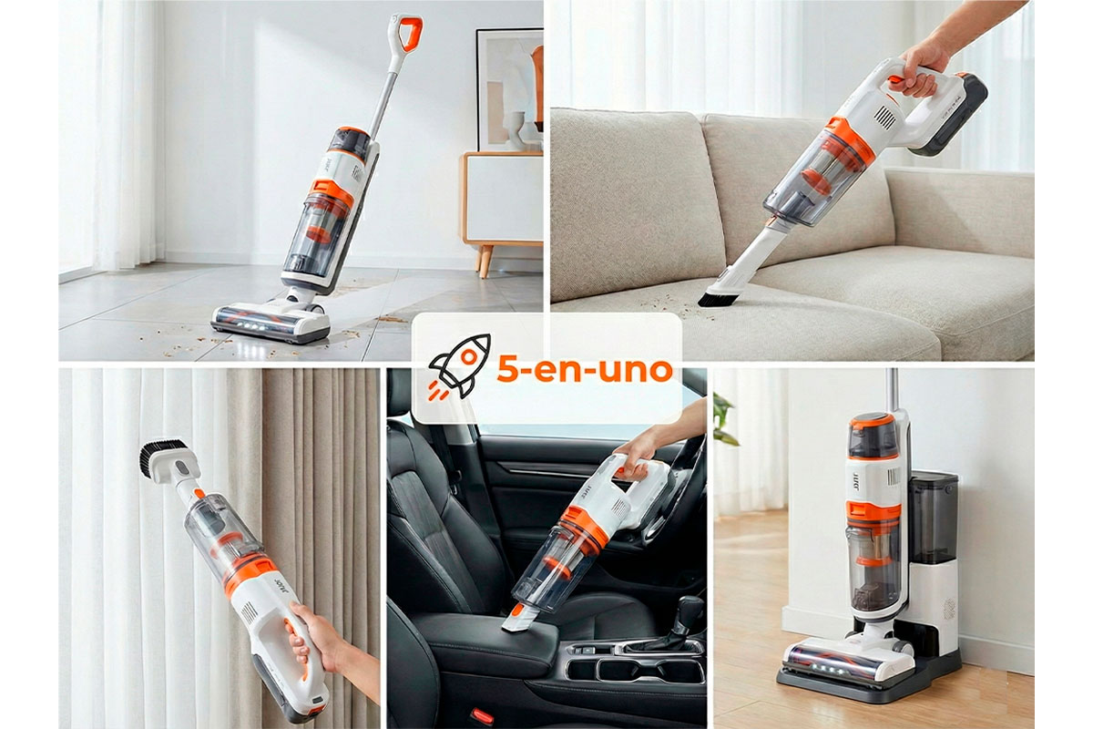 Aspiradora Jonr ED20 Pro sistema de limpieza 5 en uno con accesorios desmontables.