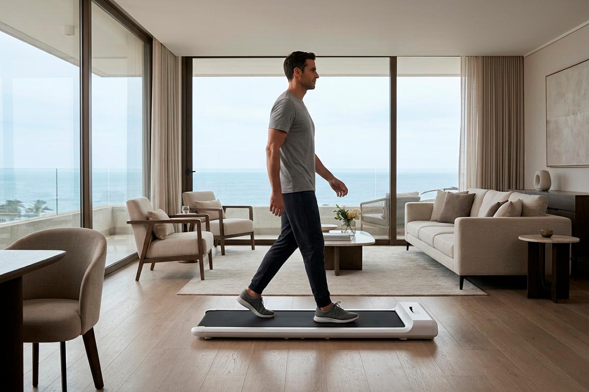 KingSmith WalkingPad C2 utilizada para caminar dentro de un hogar moderno